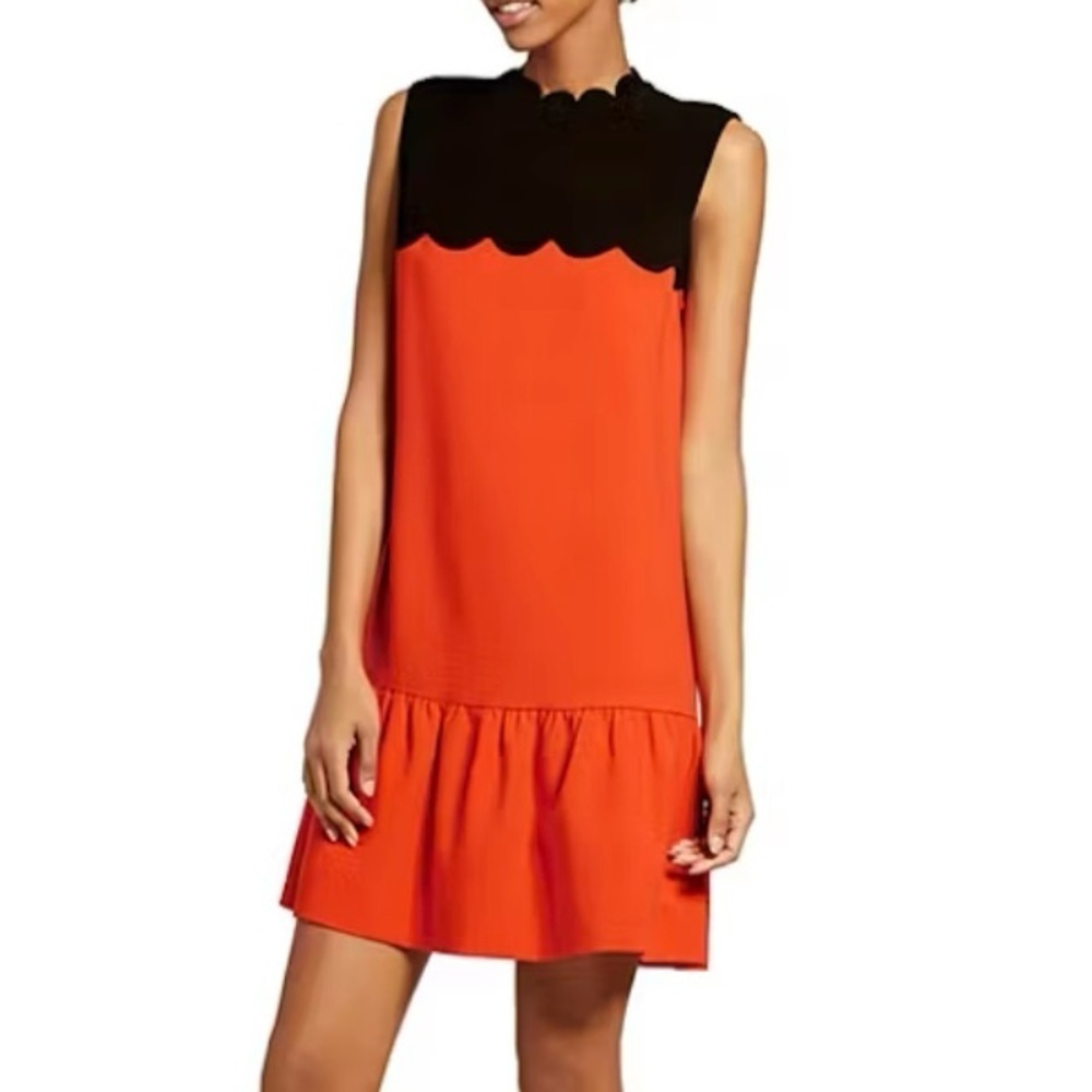 VICTORIA BECKHAM, SLEEVELESS DRESS. ORANGE/BLACK, DROP WAIST, ROUND NECK.SIZE M